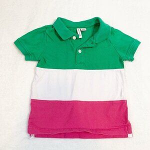 5/$25 Janie and Jack green white pink striped short sleeve collared polo shirt